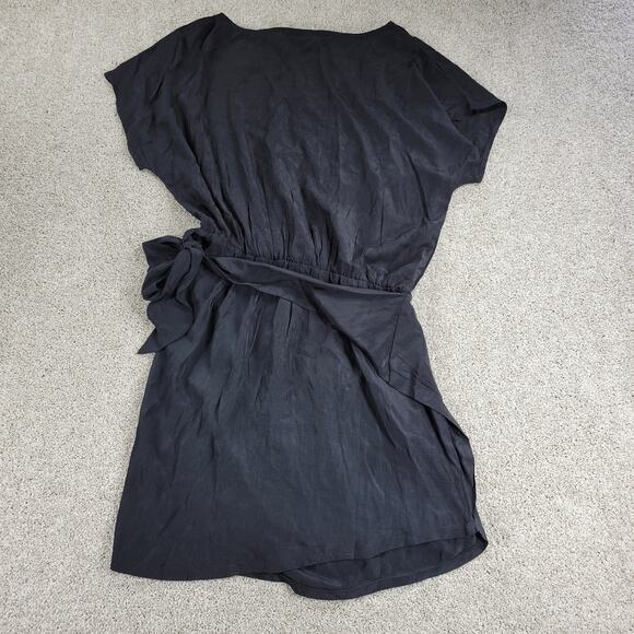 Yoins Womens Wrap Dress Large Black Tie Crewneck Short Sleeve Ruched Mini NEW - Picture 15 of 16